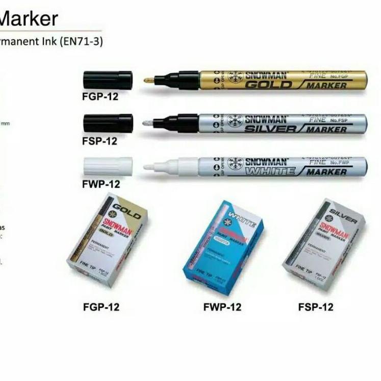 

[KODE VREKM] Spidol Snowman Permanen Marker Fine Tip Gold FGP-12 Silver FSP-12 White FWP-12