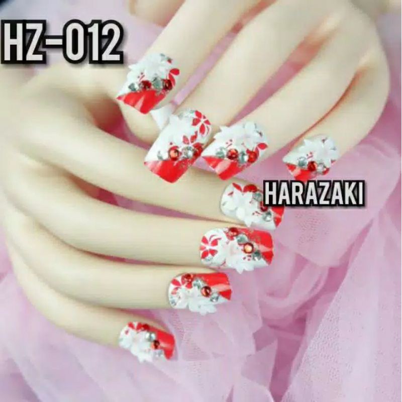 Wedding party fake nail Clear Rhinestone Flower kuku palsu 3D + LEM