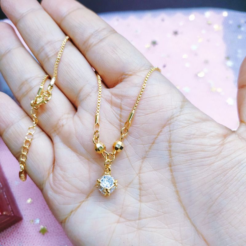 Kalung Koye Permata Titanium Wanita Anti Karat Lapis Emas Jewelry 638OP