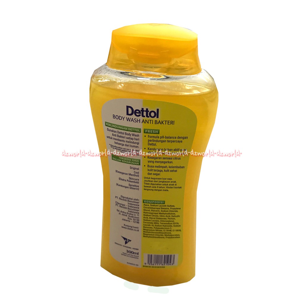 Dettol Fresh Body Wash Kuning Anti Bakteri Aroma Jeruk Lemon Sabun Cair 300ml