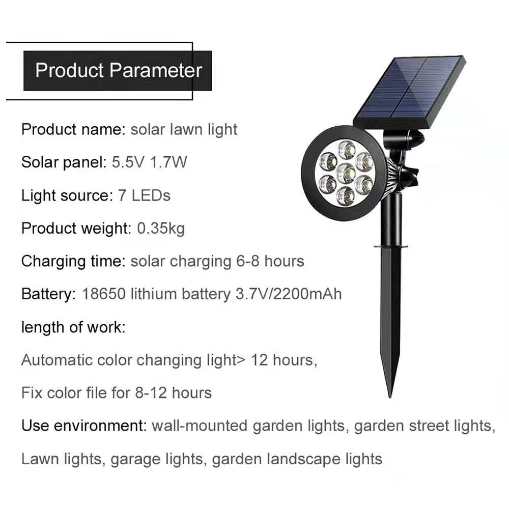 Lampu Taman 7 Led Tahan Air Surya Powered Landscape Spotlights