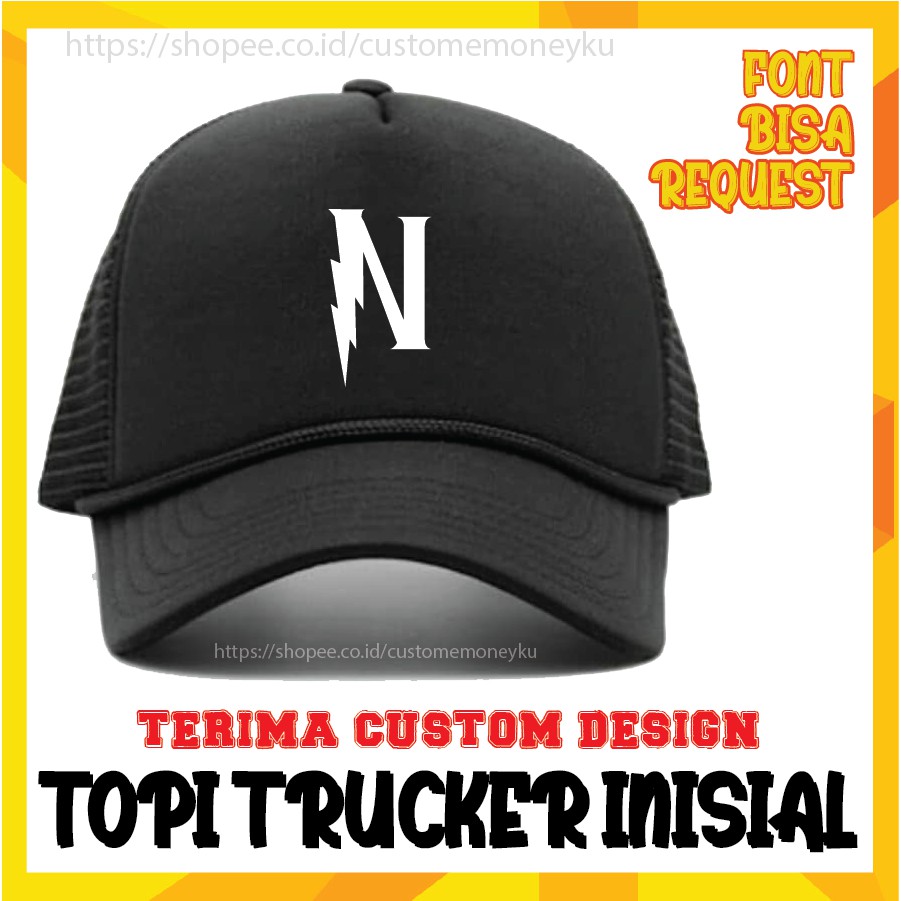 TOPI PRIA WANITA CETAK INISIAL HURUF N TOPI JARING TRUCKER - CUSTOM PREMIUM