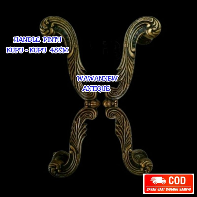 Handle Pintu / Tarikan Gagang Pintu Rumah Pagar Kuningan Motif Kupu - Kupu 48cm