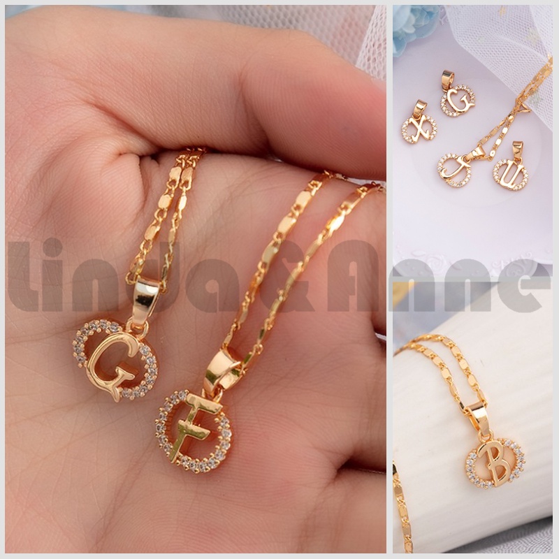 Kalung Liontin Abjad Titanium Warna Gold Korean Style Import - Kalung Huruf Nagita