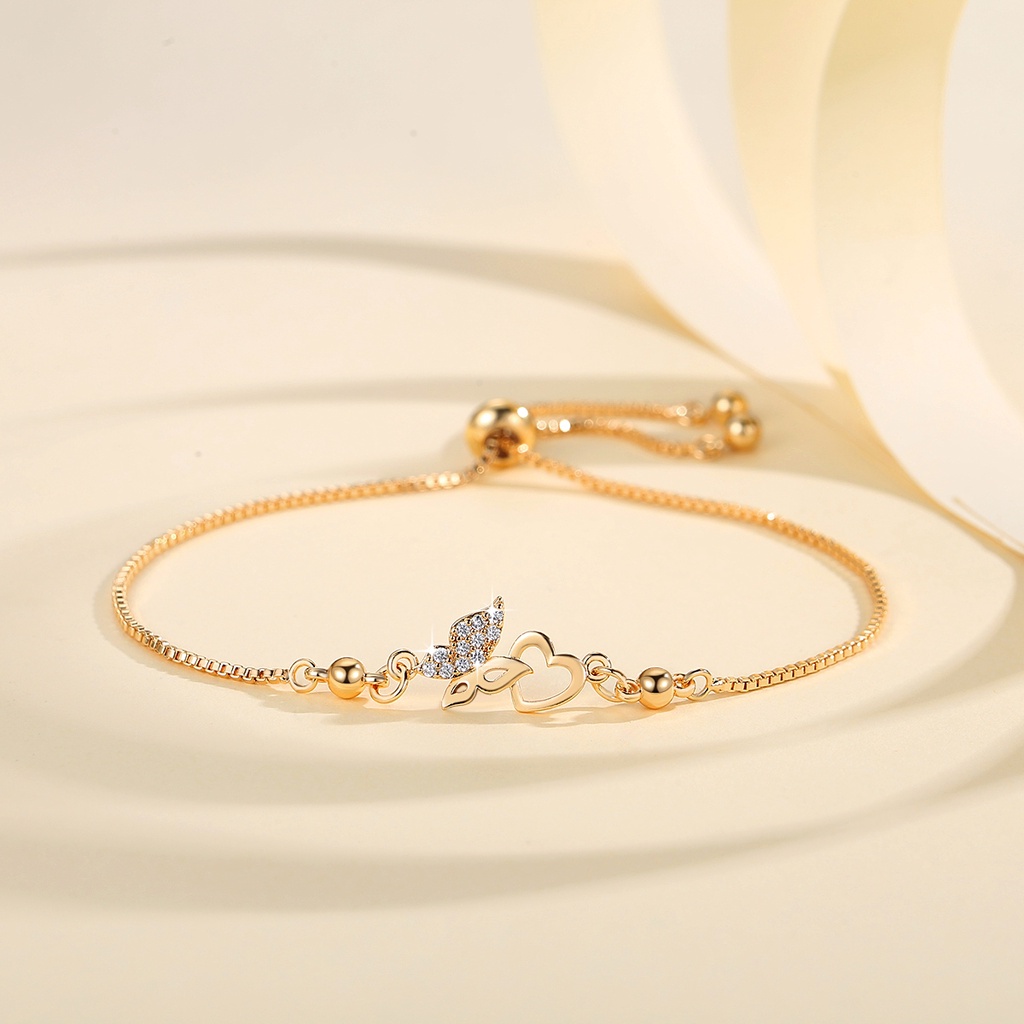 Y736 [COD]Korea Gelang Kupu dan Heart Berbentuk Untuk Wanita Gelang Serut Berlapis Emas Gelang Dewasa