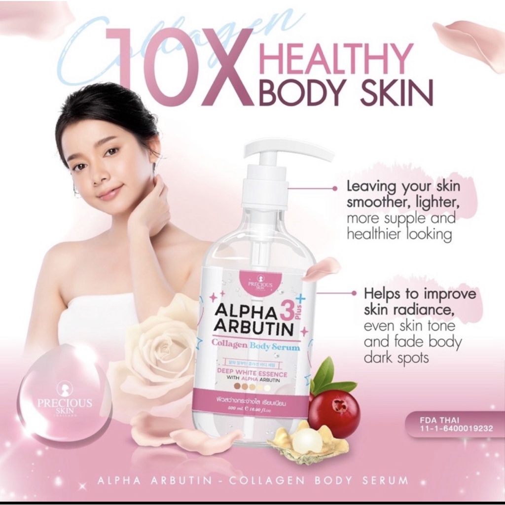 Alpha Arbutin 3Plus 10x Whitening Booster Collagen Body Serum / Serum Badan 500ml Precious Skin