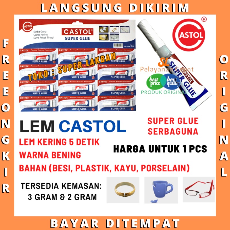 Lem Castol Super Glue Multifungsi Lem Kacamata Keramik Pecah Patah Serbaguna 3gram