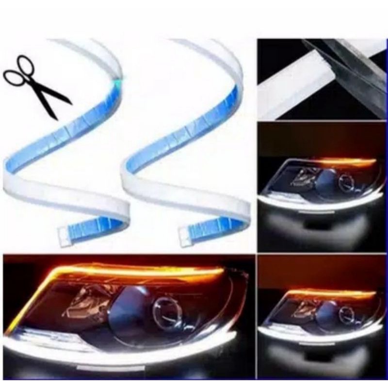 Lampu alis led slim alis DRL fleksibel waterproof 12V alis running ukuran 30cm 45cm 60cm harga sepasang