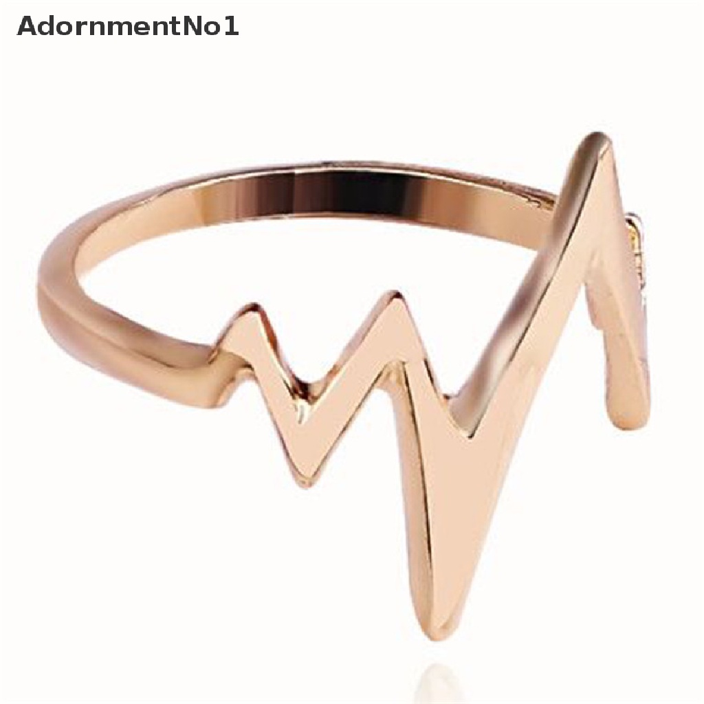 (AdornmentNo1) Cincin Terbuka Adjustable Motif Detak Jantung + Elektrokardiogram Vintage Untuk Perhiasan Wanita