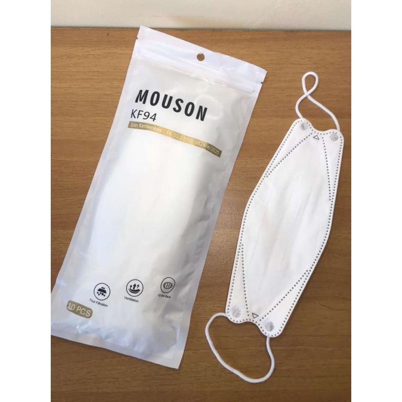 Masker KF94 Mouson WARNA PUTIH TALI SENADA Isi 10pcs / Masker 4 ply / Masker Korea