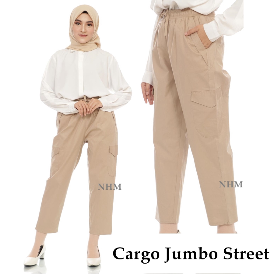 Nhm Celana Cargo Wanita Jumbo Panjang Kantong oversize