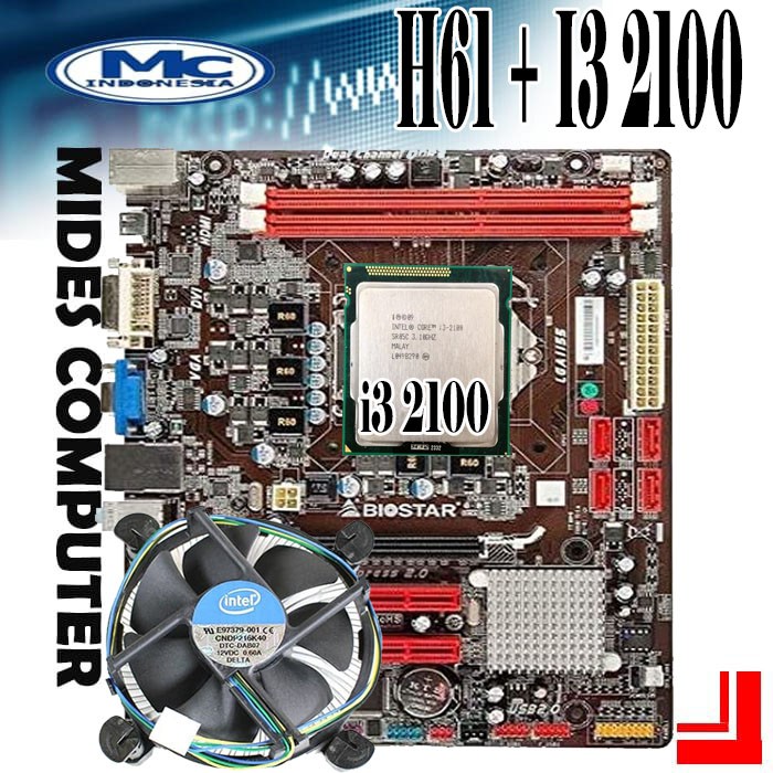 Motherboard MOBO Mainboard H61 Biostar + RAM 2GB + Processor i3 2100 + FAN