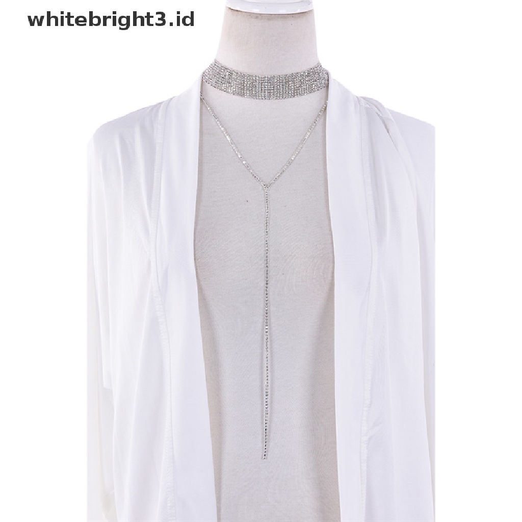 (whitebright3.id) Kalung Choker Rantai Dengan Liontin Berlian Imitasi Untuk Wanita