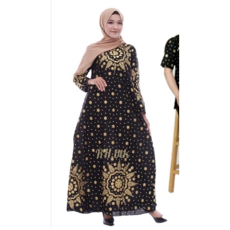 PROMO BATIK COUPLE KELUARGA SARIMBIT sania ruffle batik ori ndoro jowi motif PRADA MATAHARI HITAM-GAMIS DEWASA
