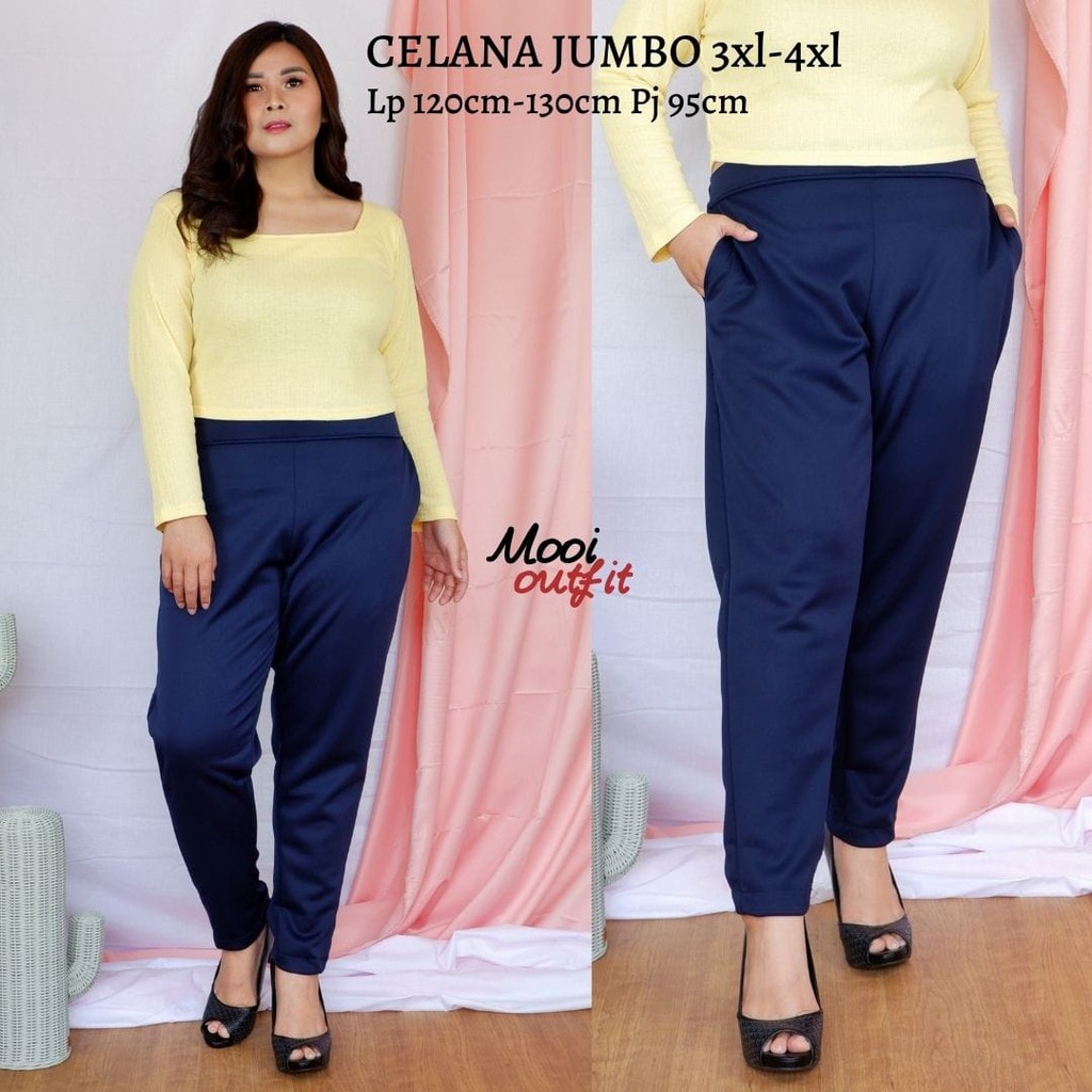 Mooi Outfit - Celana Wanita Kekinian jumbo Terbaru Bahan Scuba Premium Tebal Melar Pinggang Karet Bb 100kg 3xl 4xl