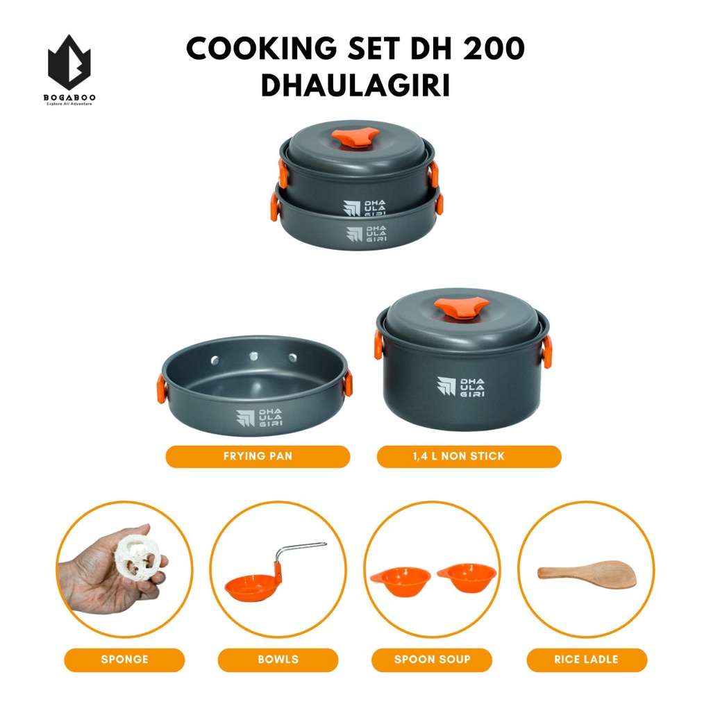 Dhaulagiri Cooking Set DH-200 - Alat Masak set Outdoor Gunung - Nesting Panci - Coking Set Piknik