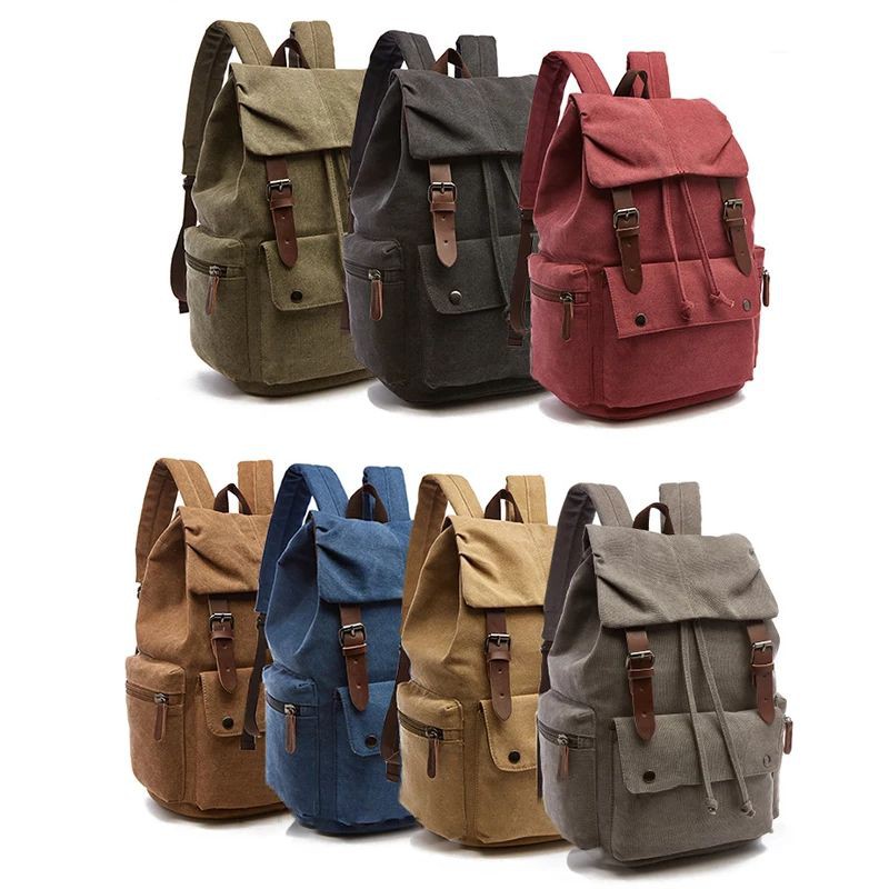 Vintage Ransel Kulit Kualitas Tinggi Tas Pria Ransel Tas Sekolah 2020 Unisex Rucksack Kasual Kanvas