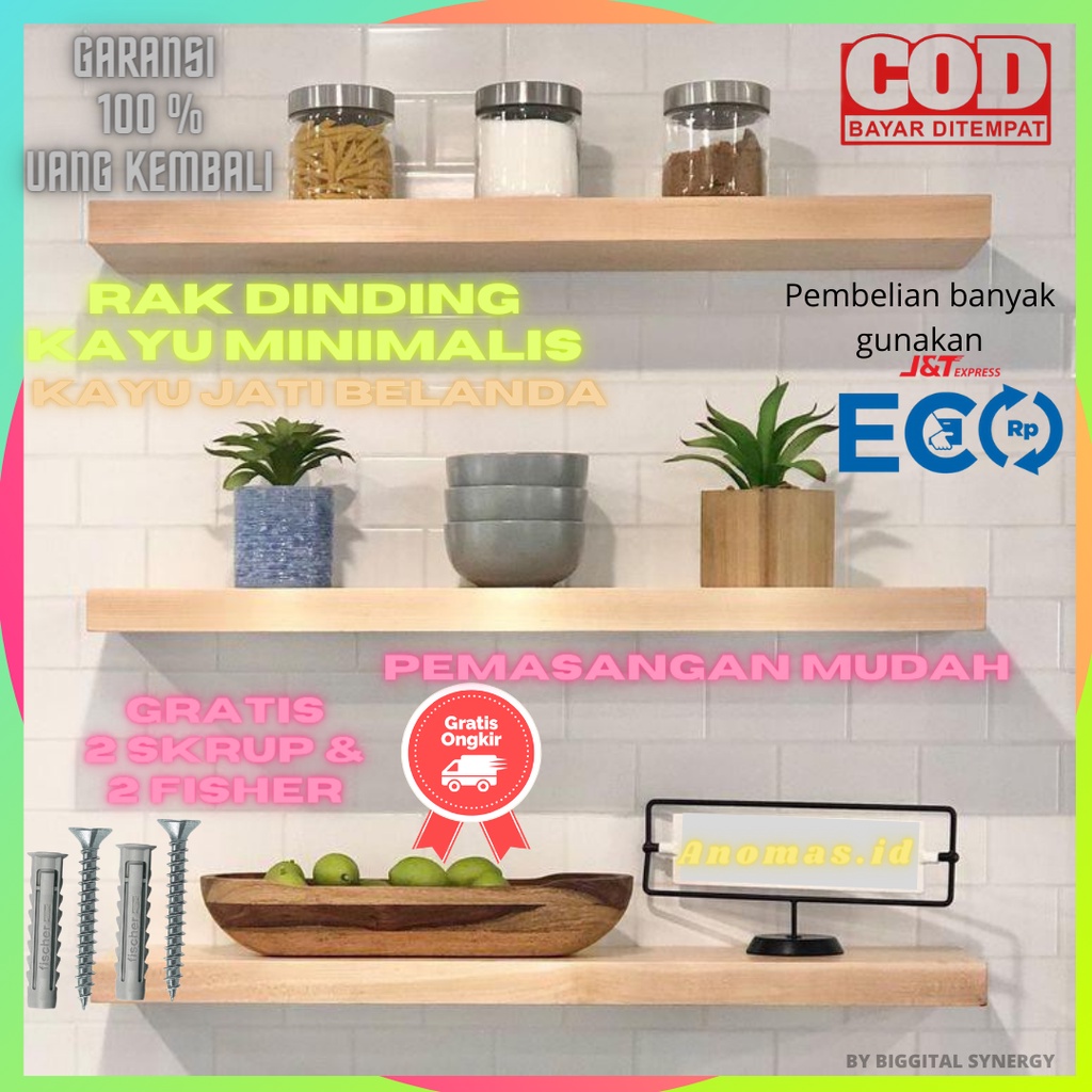 Rak Dinding Tempel Kayu Besi Ambalan - Rak Dinding Tempel Kayu Jati Belanda Tempel Tembok