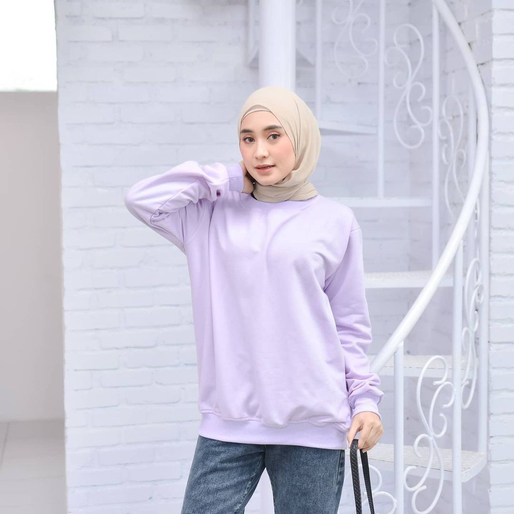 Crewneck Wanita sweater basic polos flece wanita dan pria L XLXXL