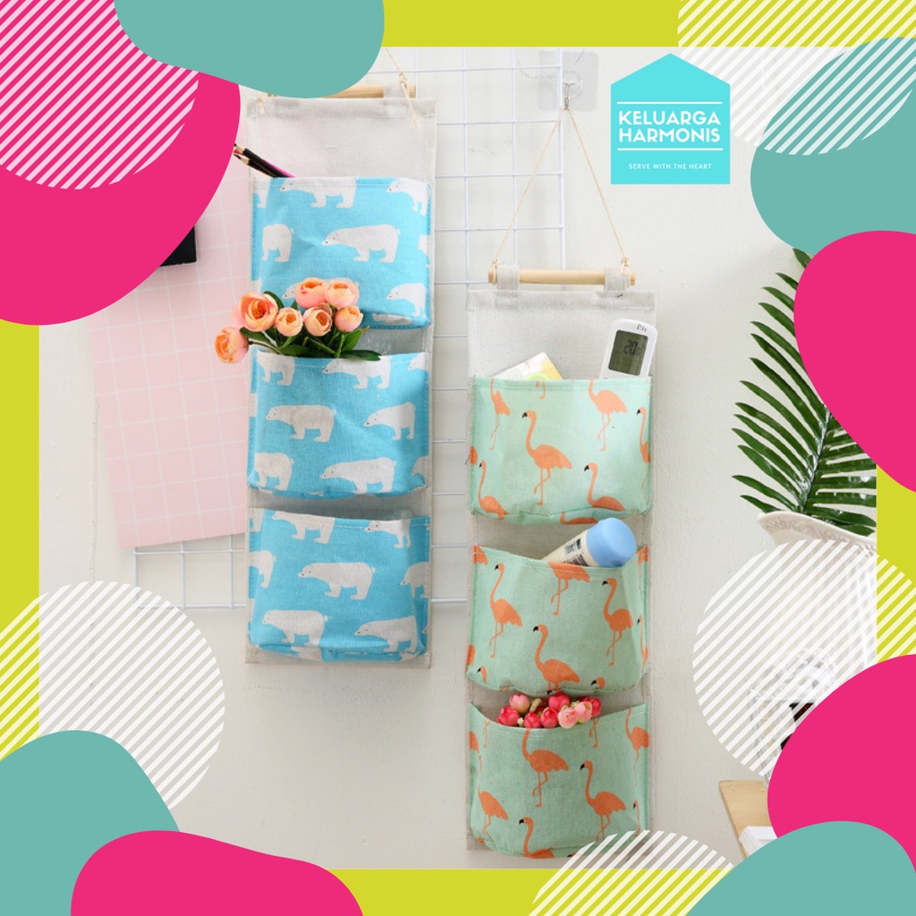 Tas gantung katun dan linen 3 tingkat