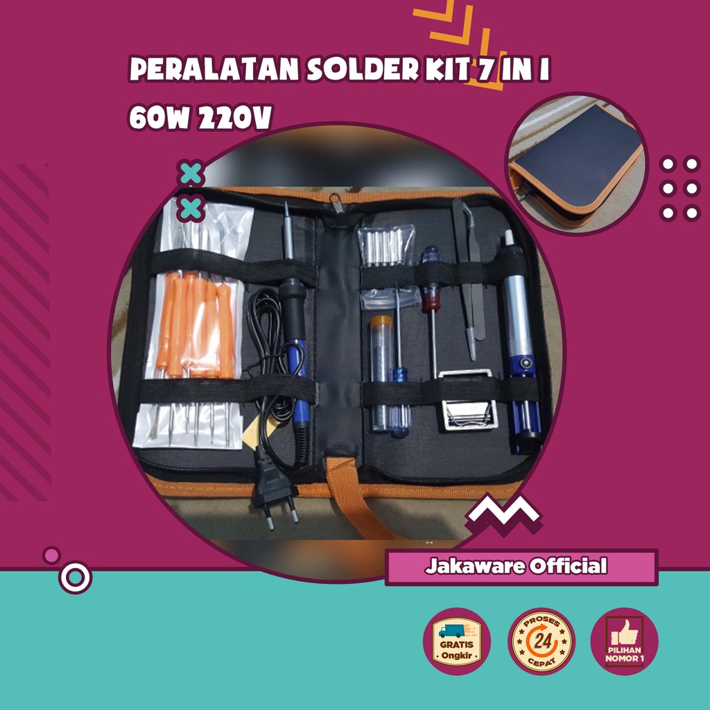 PERALATAN SOLDER KIT 7 IN 1 60W 220V PEMANAS TIMAH TANGAN SOLDERING WELDING TOOL TOOLS LISTRIK GAGAN
