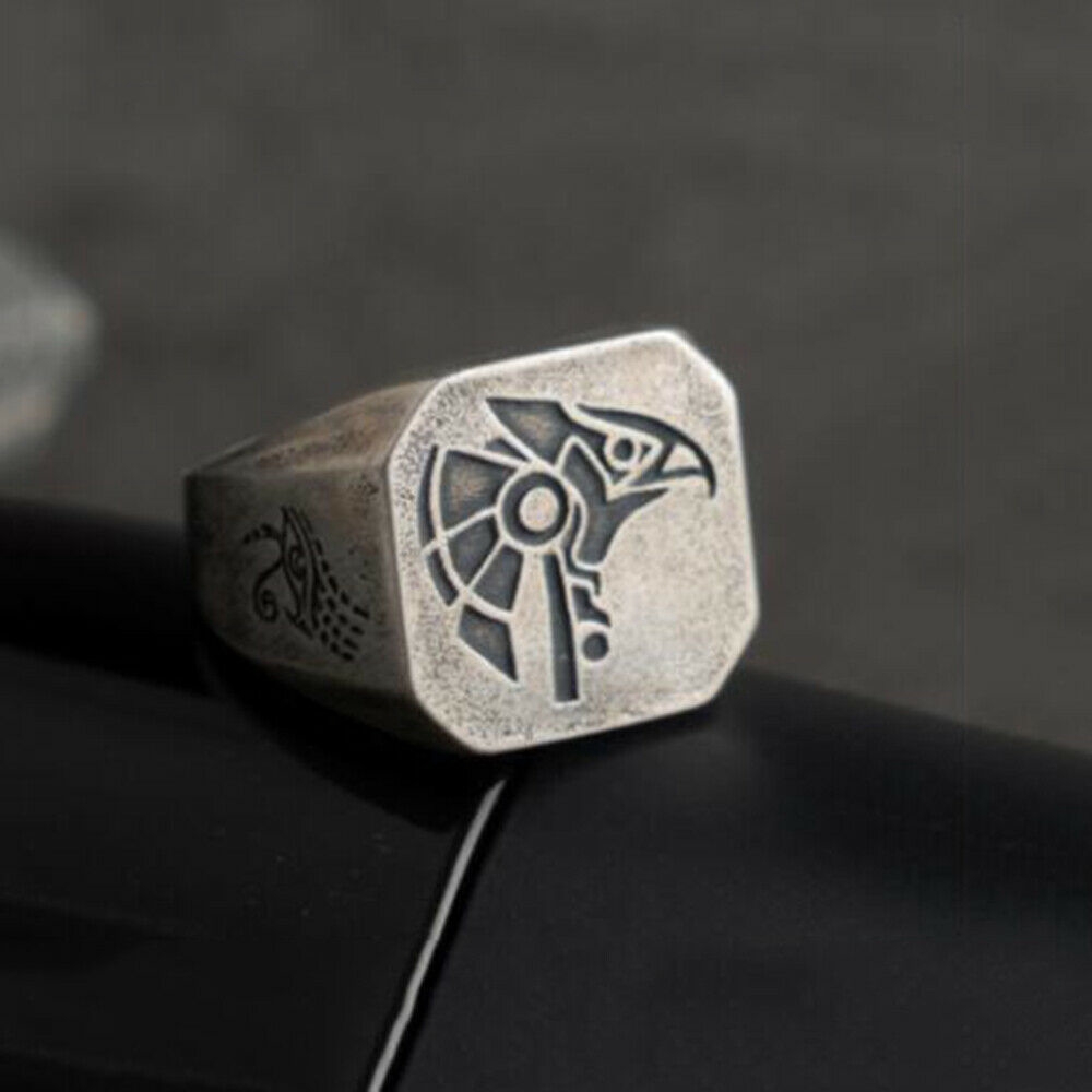 Mesir Mitologi Horus Anubis Baja Titanium Serigala Elang Vintage Perak Punk Pria Cincin Rings