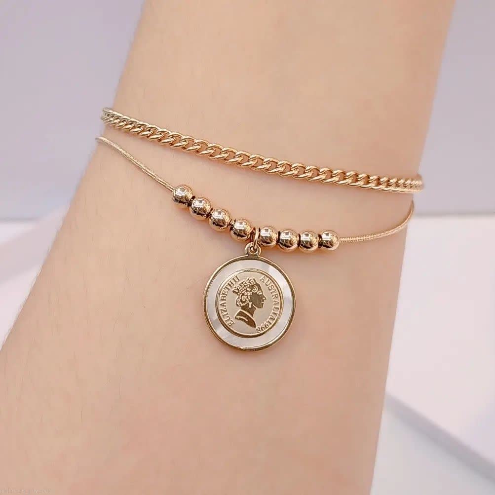 Gelang anti karat fashion wanita aksesoris titanium asli model Koin elisa ceramic 2 layer simple kor