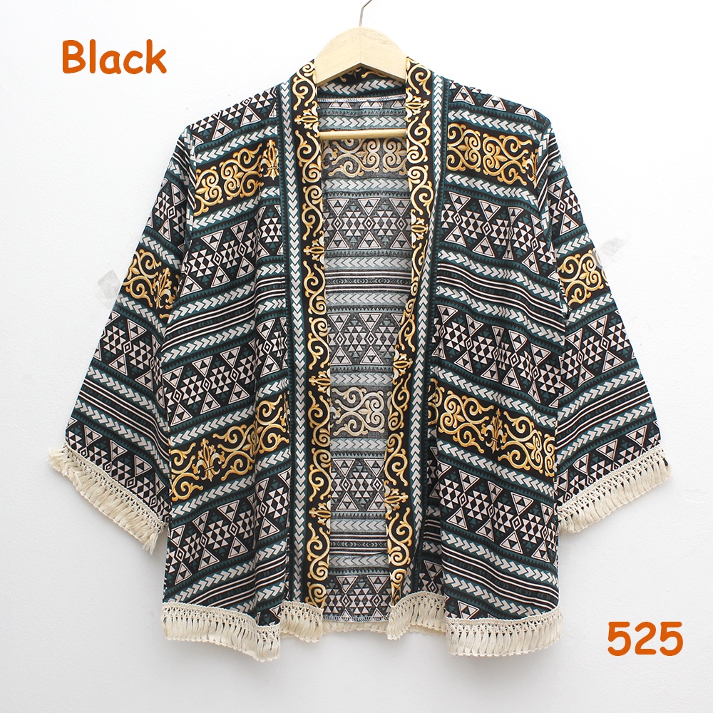 𝑱𝒂𝒌𝒂𝒓𝒕𝒂𝑭𝒂𝒔𝒉𝒊𝒐𝒏 cardigan outer batik tribal katun adem rumbai sisir keliling bohemian etnik boho styleO-525 black
