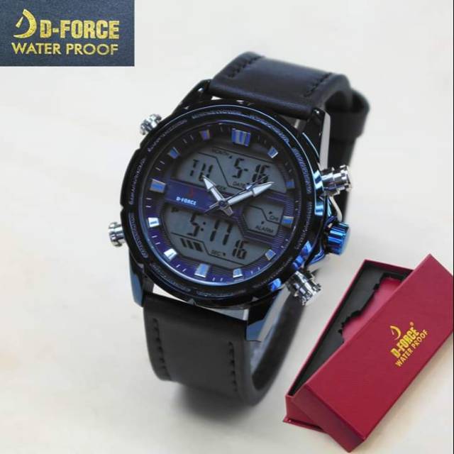 Jam Tangan Pria D-Force DF-1922 Double Time Original Tali Kulit Water Resist