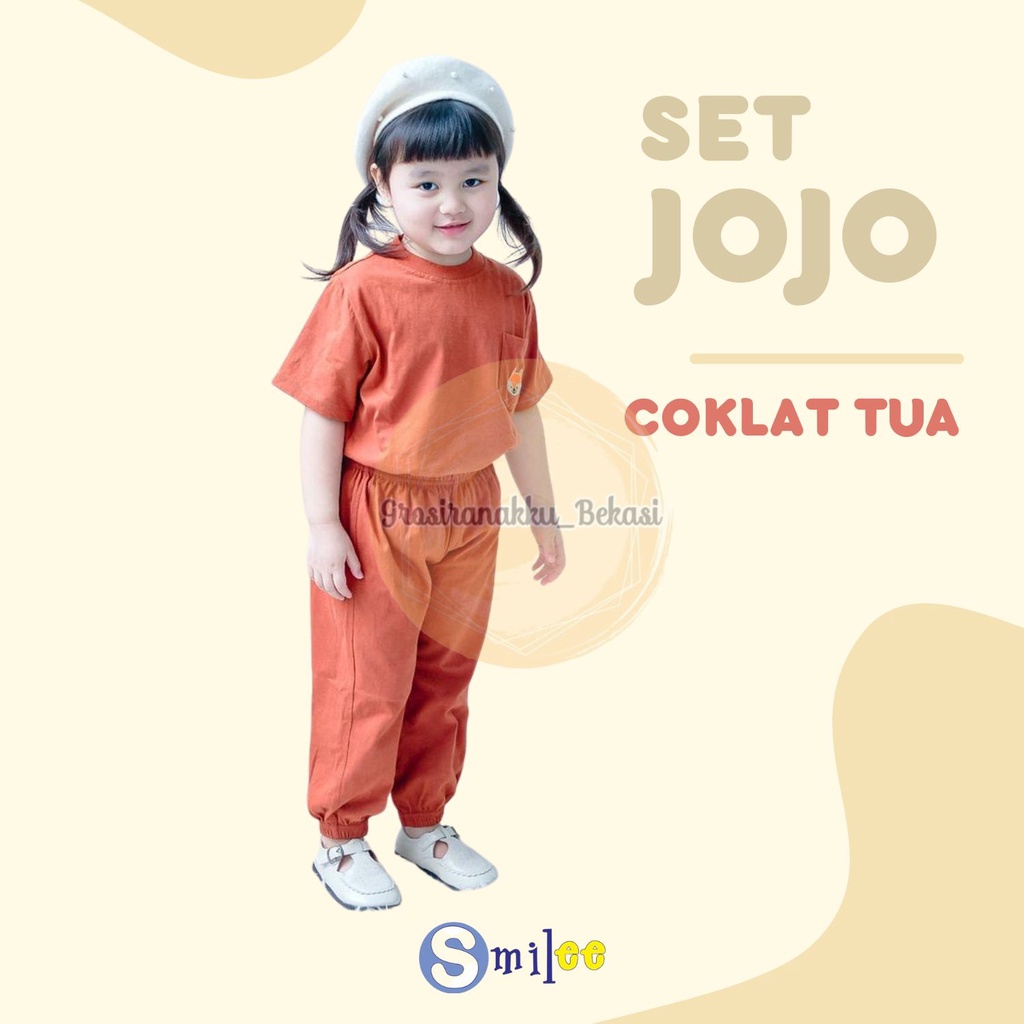 Setelan Anak Unisex Smilee Jojo  Warna Coklat Tua Size 1-5Thn