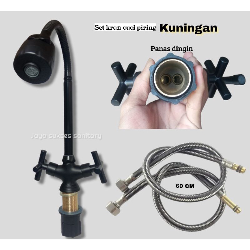 Kran Cuci Piring Flexible / Kran Sink Meja Flexible Panas Dingin SERIE BLACK / Kran Air Wastafel Bahan Kuningan Black