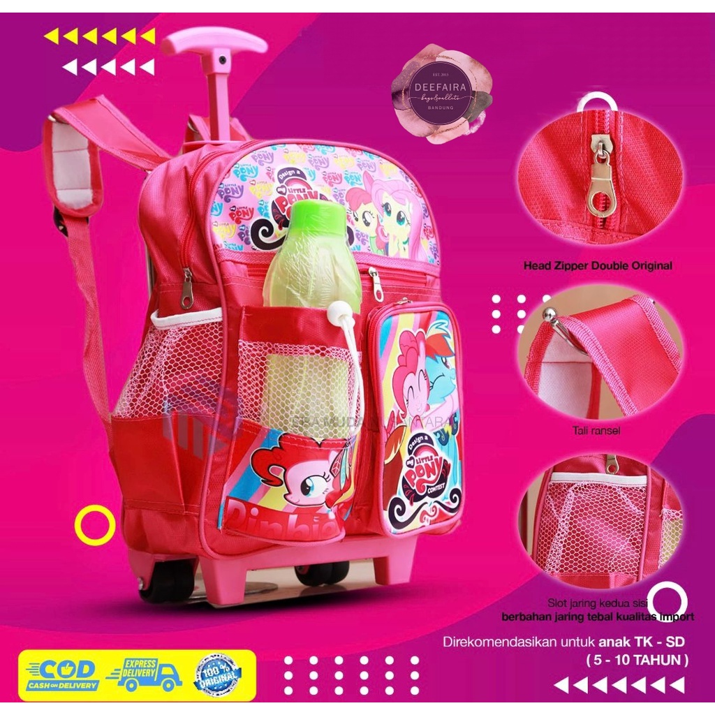 Tas Troli Anak Perempuan Lucu Model Kuda P0ny L1 Free Botol Tas Sekolah Untuk Tk Dan Sd