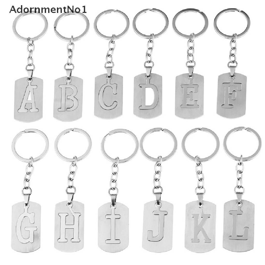 (AdornmentNo1) Gantungan Kunci Motif 26 Huruf A-Z Bahan Stainless Steel Untuk Pria / Wanita