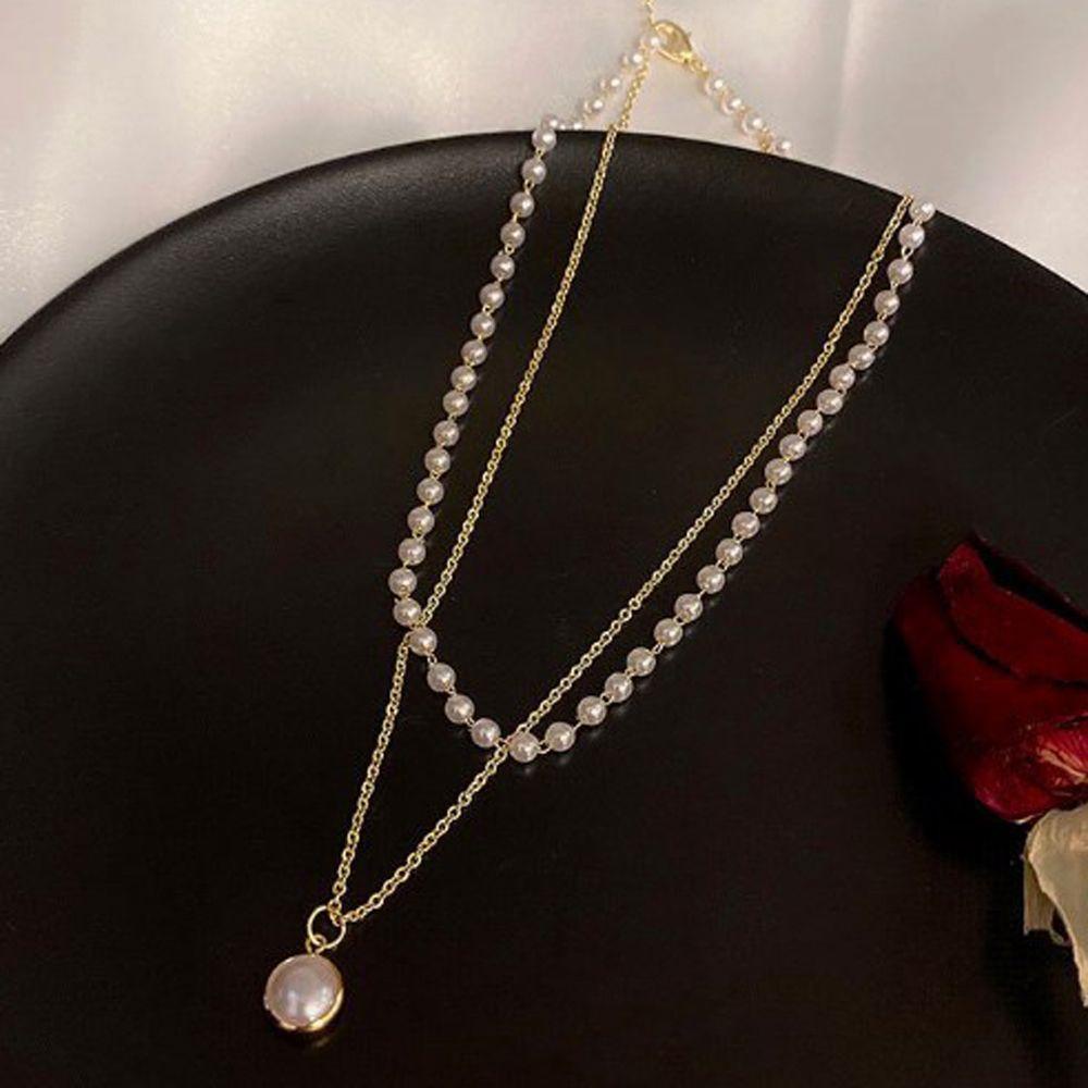 Needway Kalung Mutiara Retro Klavikula Kalung Kalung Perhiasan Fashion Pearl Choker