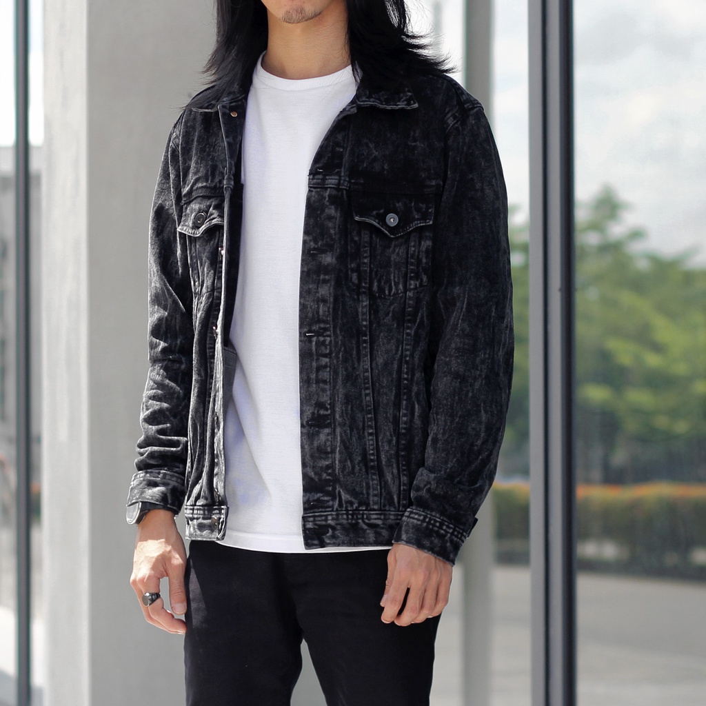 Alpha Denim Trucker Jacket Black Washed [ Jaket Denim Pria ]