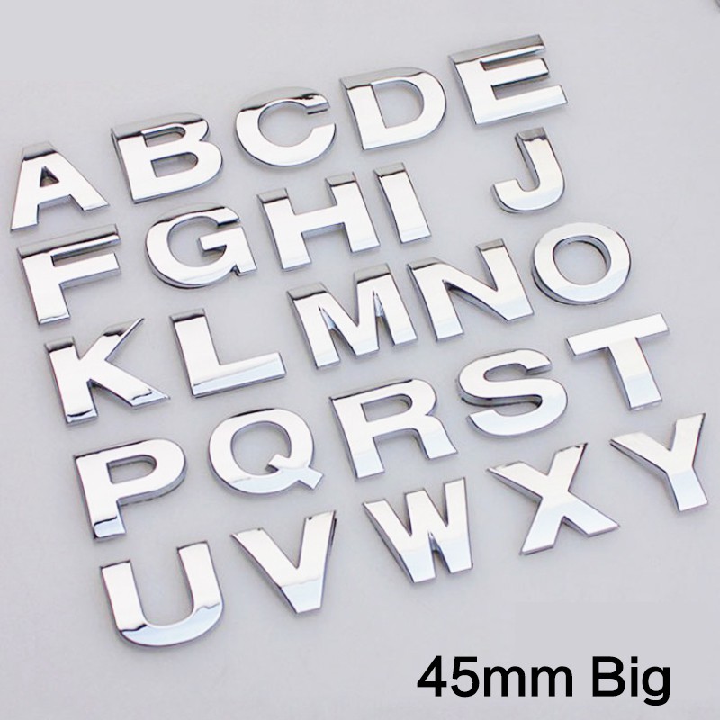 1Pc Stiker Decal Motif Huruf Logam 3D Warna Silver Ukuran 45mm untuk Dekorasi Mobil / Motor DIY badg