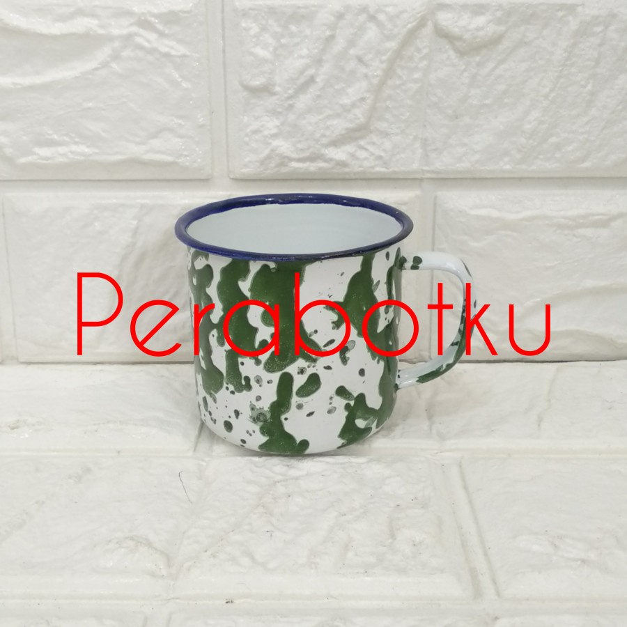 Mug Enamel 7 cm Lurik / Gelas Blurik / Cangkir Kaleng Jadul Kecil