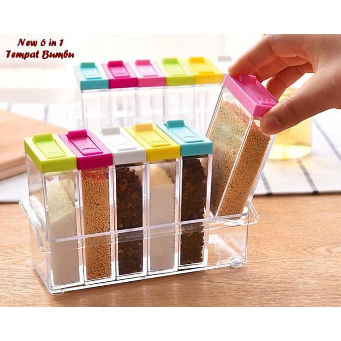 Rak Wadah Tempat Bumbu 6 in 1 Minimalis / Seasoning Box Serbaguna Multifungsi