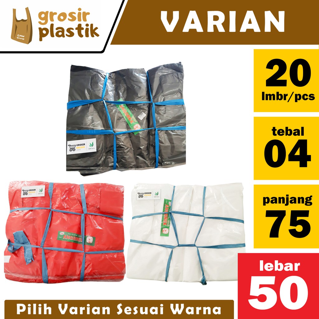 Kresek Anggrek 50x75x04 Isi 20 Lembar Warna Hitam Merah Putih Kresek Jumbo Tebal A16 - Grosir Plasti