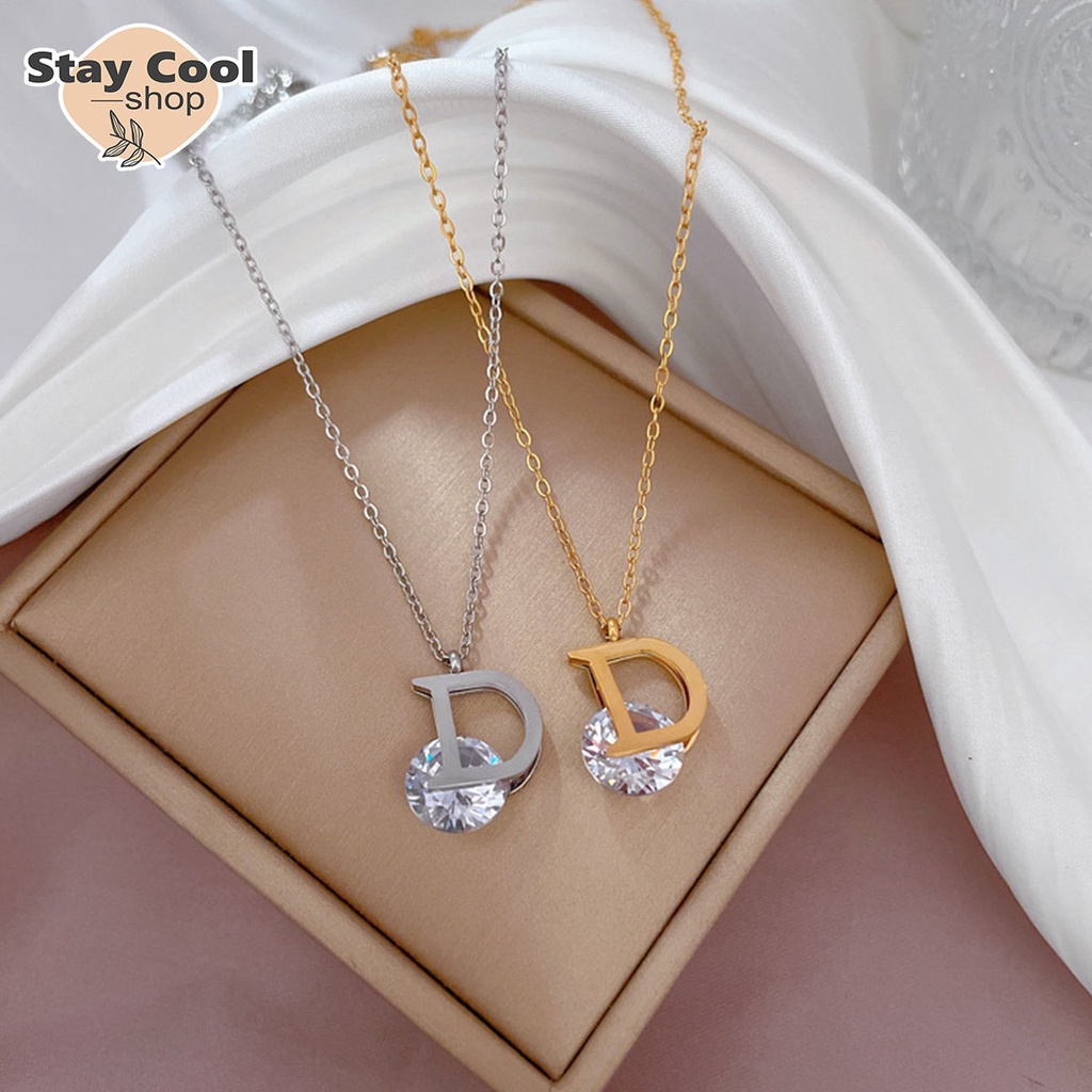 Kalung Titanium Liontin Ring DIOR Lingkaran Huruf D 45cm / Kalung Wanita / Accesories Wanita Kalung Titanium Anti