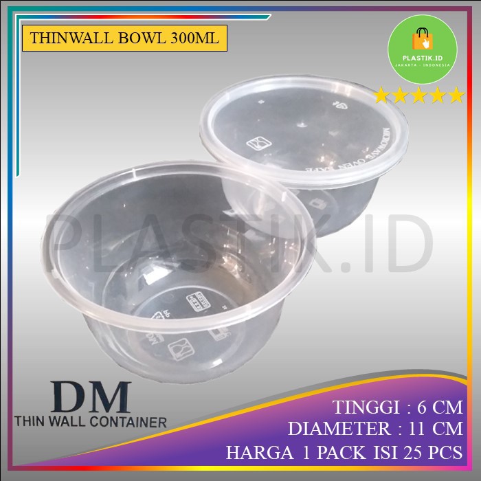MANGKOK PLASTIK BULAT 300 ML THINWALL BOWL CUP PUDDING KOTAK MAKANAN ISI 25PCS