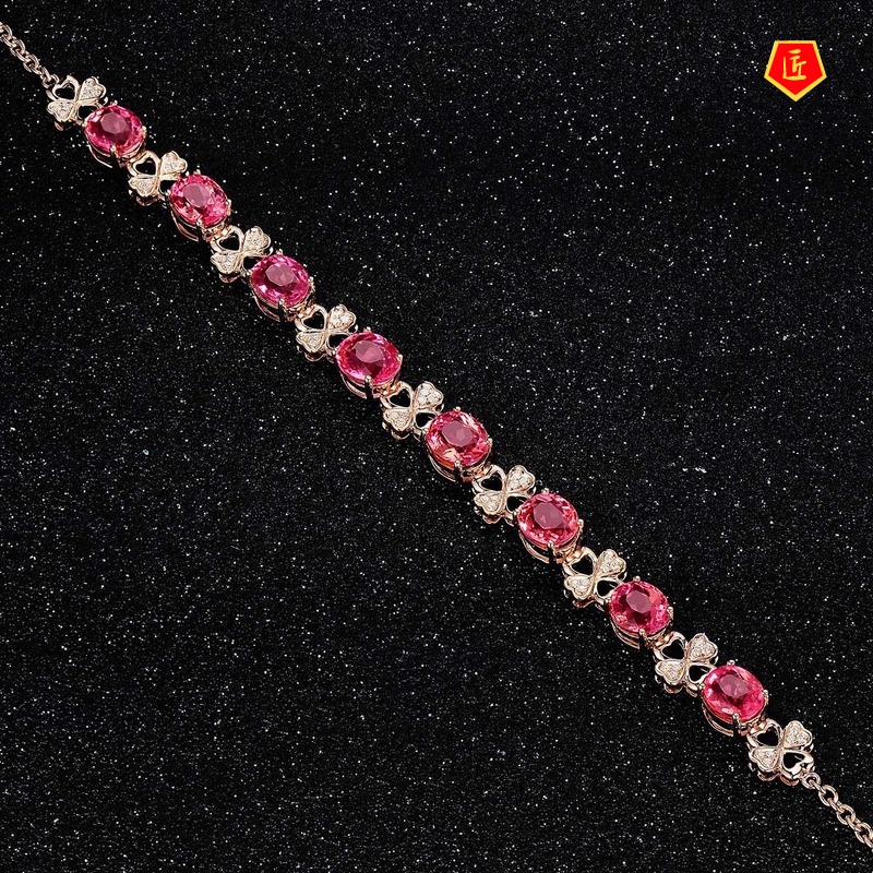 [Ready Stock]Fashion Luxury 18K Rose Gold Red Tourmaline Bracelet