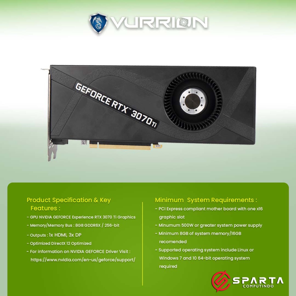 VGA Card Vurrion Nvidia Geforce RTX 3070Ti 8GB GDDR6X New Garansi Resmi