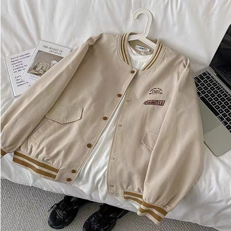 Hamster Jaket Baseball Wanita Korea Varsity Fleece