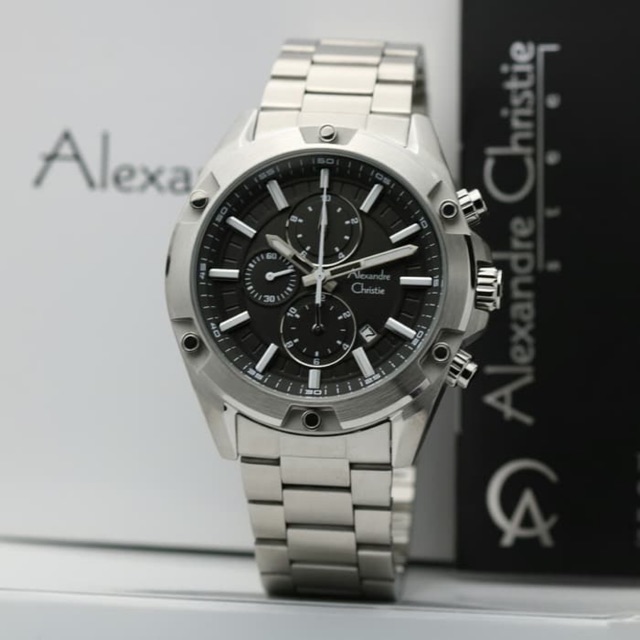 Jam Tangan Pria Alexandre Christie AC 6524 Silver Black Original Garansi Resmi 1 Tahun