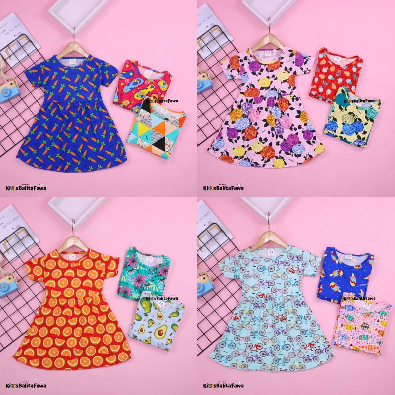 Dress Thalia 1-2 Tahun / Dres Lengan Baju Tidur Balita Anak Perempuan Adem Kaos Harian Cewek Murah