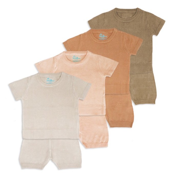 Bamboo And Bub Finley Knit Short Sets - Baju Setelan Anak Kecil Bayi Lucu Rajut Bamboo Bambu Adem Rumah