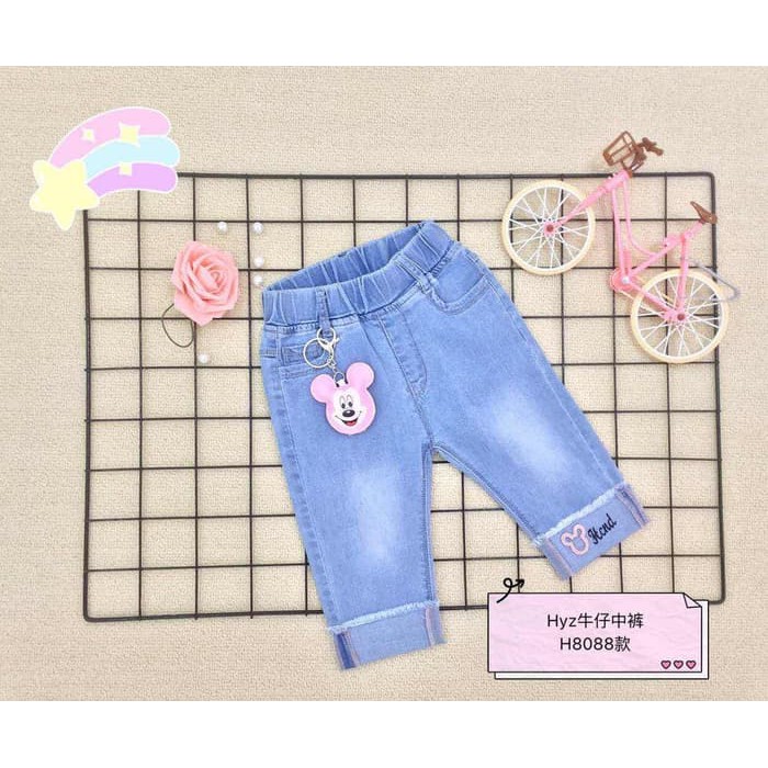 Celana 7/8 Panjang Gantungan mickey [Import] Jeans Anak Cewe perempuan - 2-3 tahun- Biru