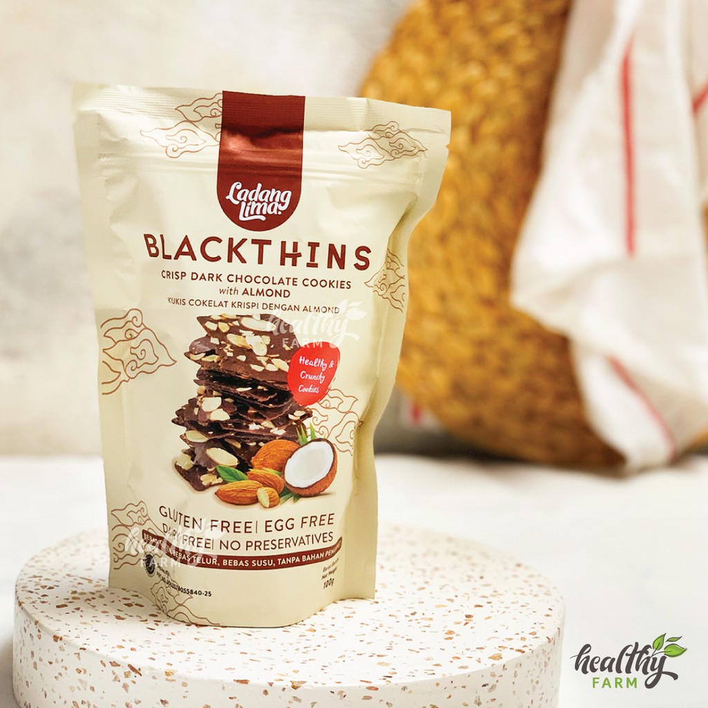 Ladang Lima Blackthins - Crisp Dark Chocolate Vegan Cookies With Almond