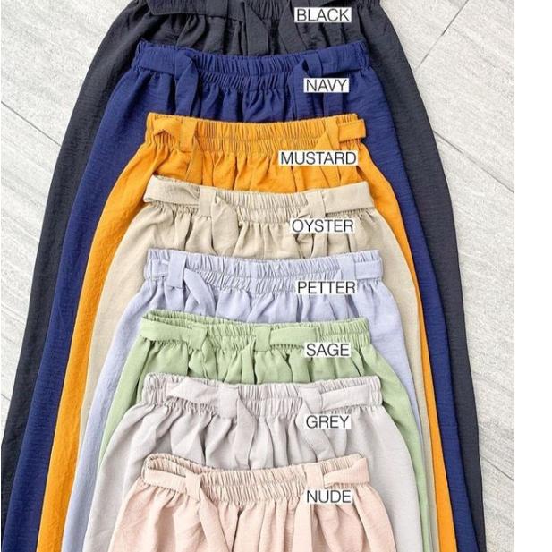 KULOT CRINKLE AIRFLOW PREMIUM WARNA HITAM TALI PITA / DAILY KULOT WANITA HIGHWAIST / KULOT RIBON PAN